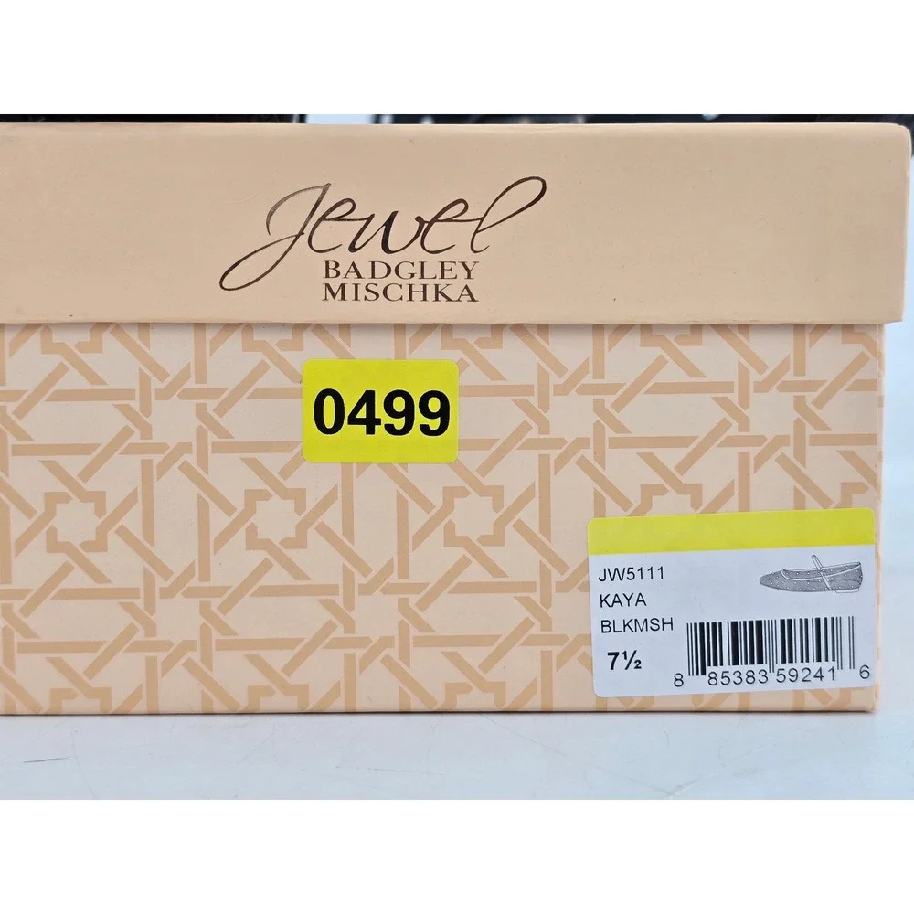 Jewel Badgley Mischka Kaya Flats Womens 7.5 Black Mesh Rhinestone - New